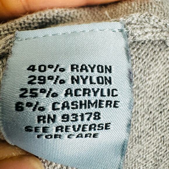 Joan Vass Gray Cashmere Rayon Blend Sweater Top Long Sleeve Zip Back Size Medium - Picture 7 of 11